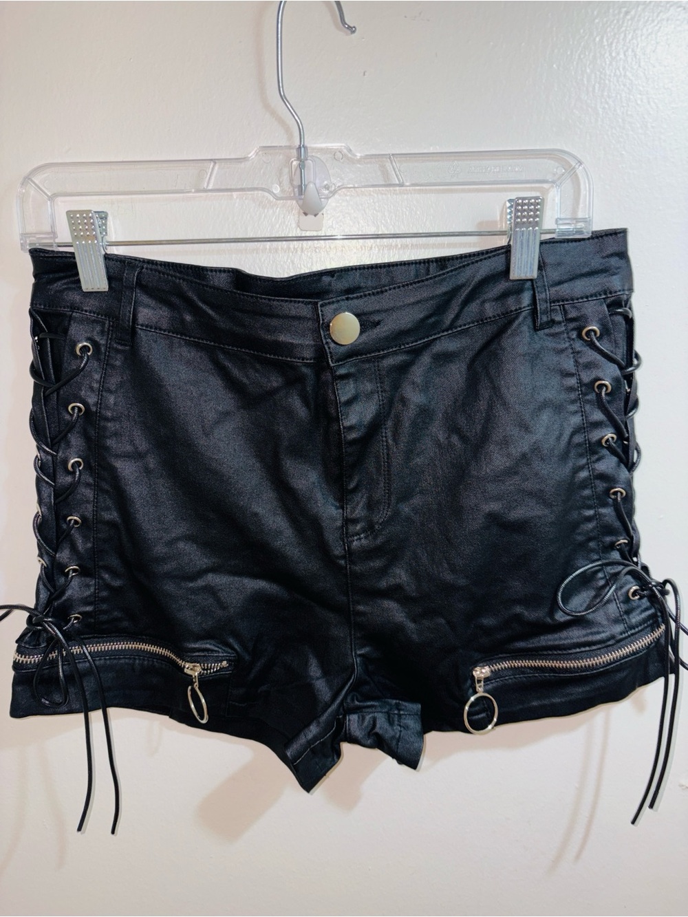 Drawstring Faux Leather Lace-Up Shorts